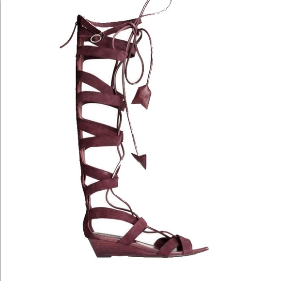 Burgundy gladiator sandals over the knee - Picture 1 of 1